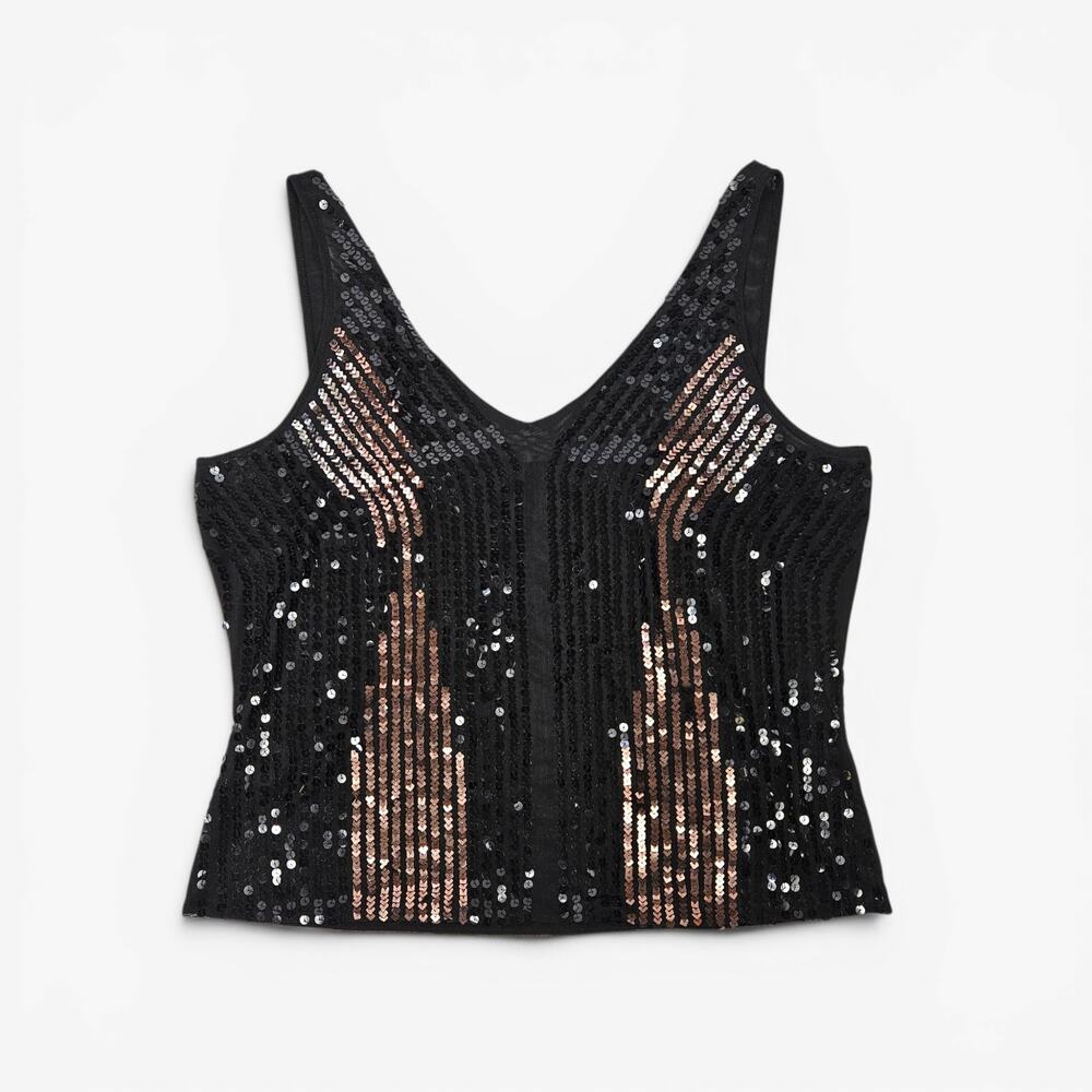 Euro Sequin Mesh Cami Top Black - Size XL